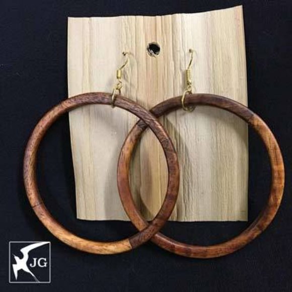 Honua Hoops Koa Wood Earrings - Picture 2 of 2